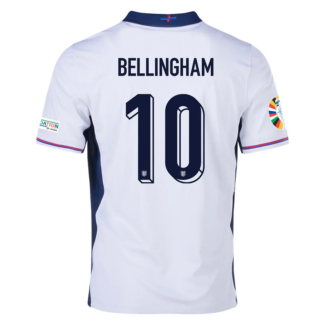 Bellingham #10 England 2024 Home Jersey with Euro-Patches