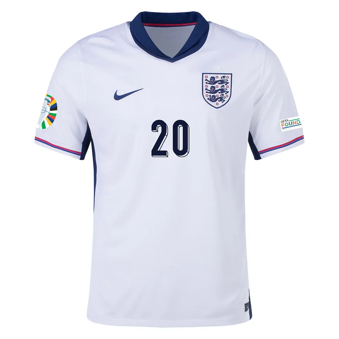 Foden #20 England 2024 Home Jersey with Euro-Patches
