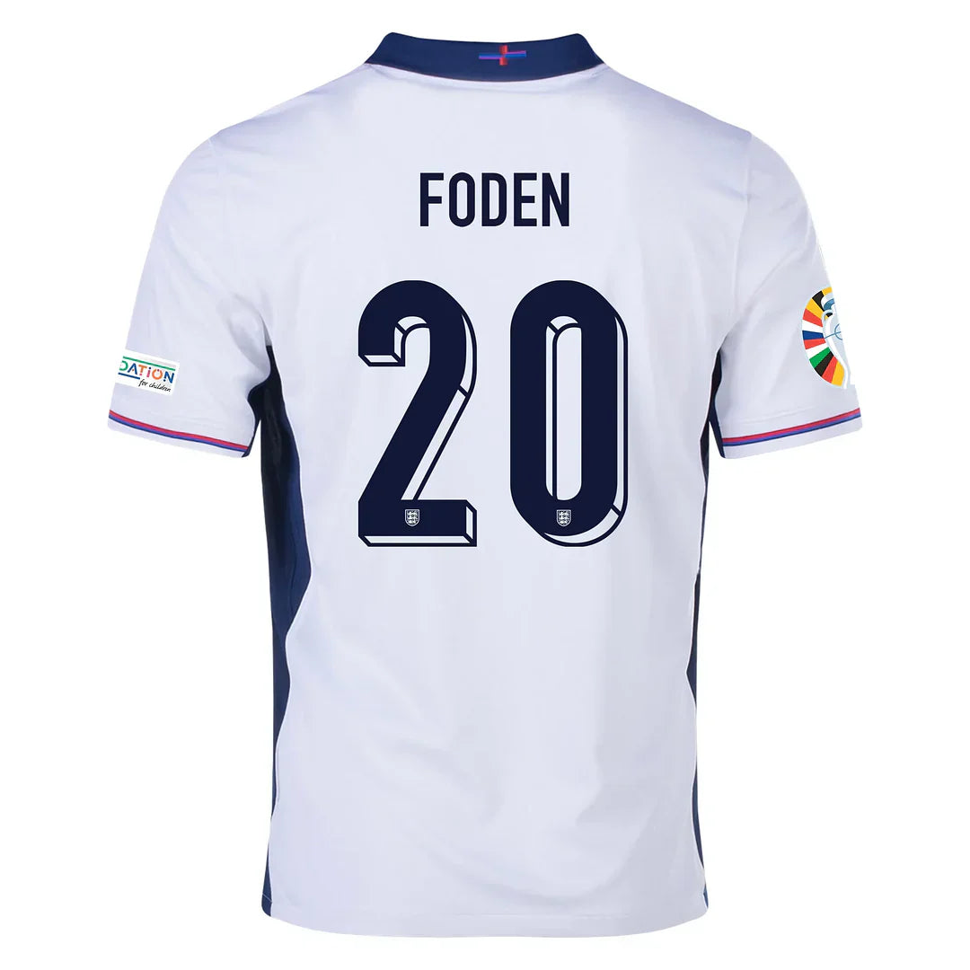 Foden #20 England 2024 Home Jersey with Euro-Patches