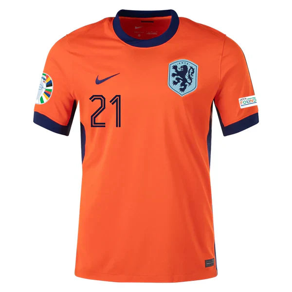 De Jong #21 Netherlands 2024 Heimtrikot Herren mit Euro-Patches